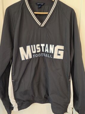 Sport-Tek Mustang Football Pullover Windbreaker Jacket Black Gray Size Large
